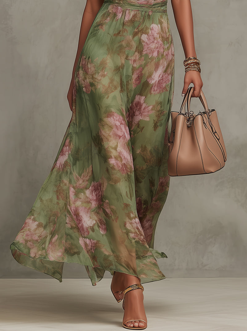 Olivia | Vestido largo elegante con estampado floral y cuello halter