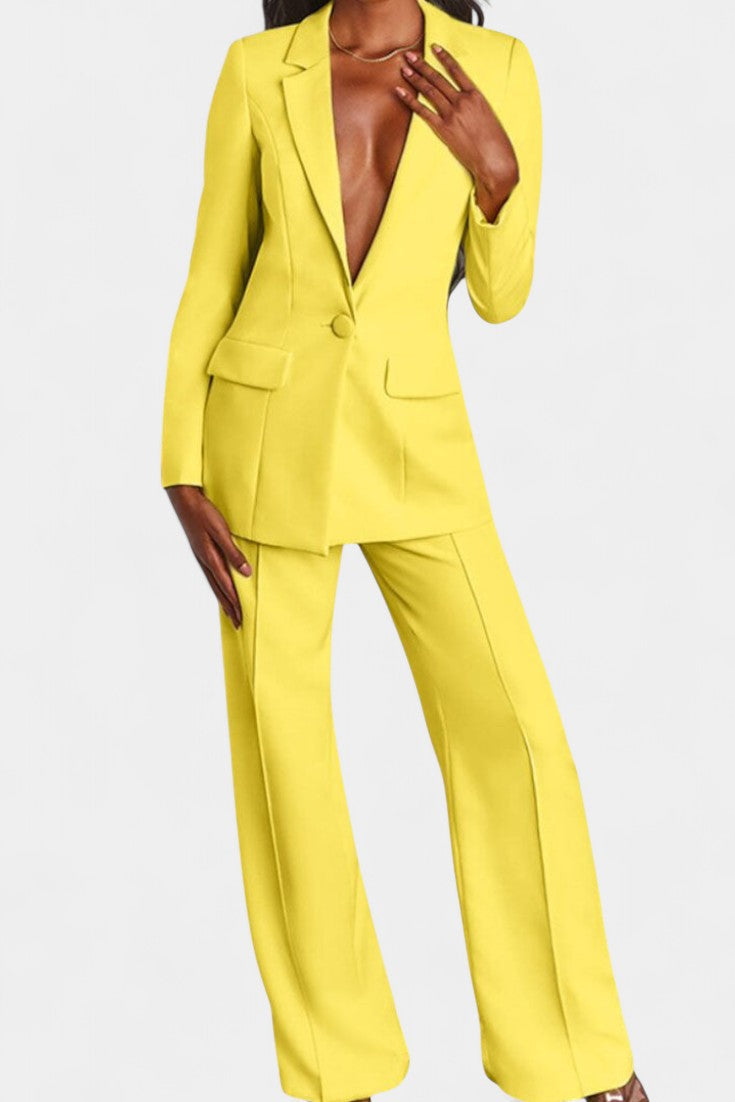 Marina Conjunto de Blazer a Medida y Pantalones de Pierna Ancha