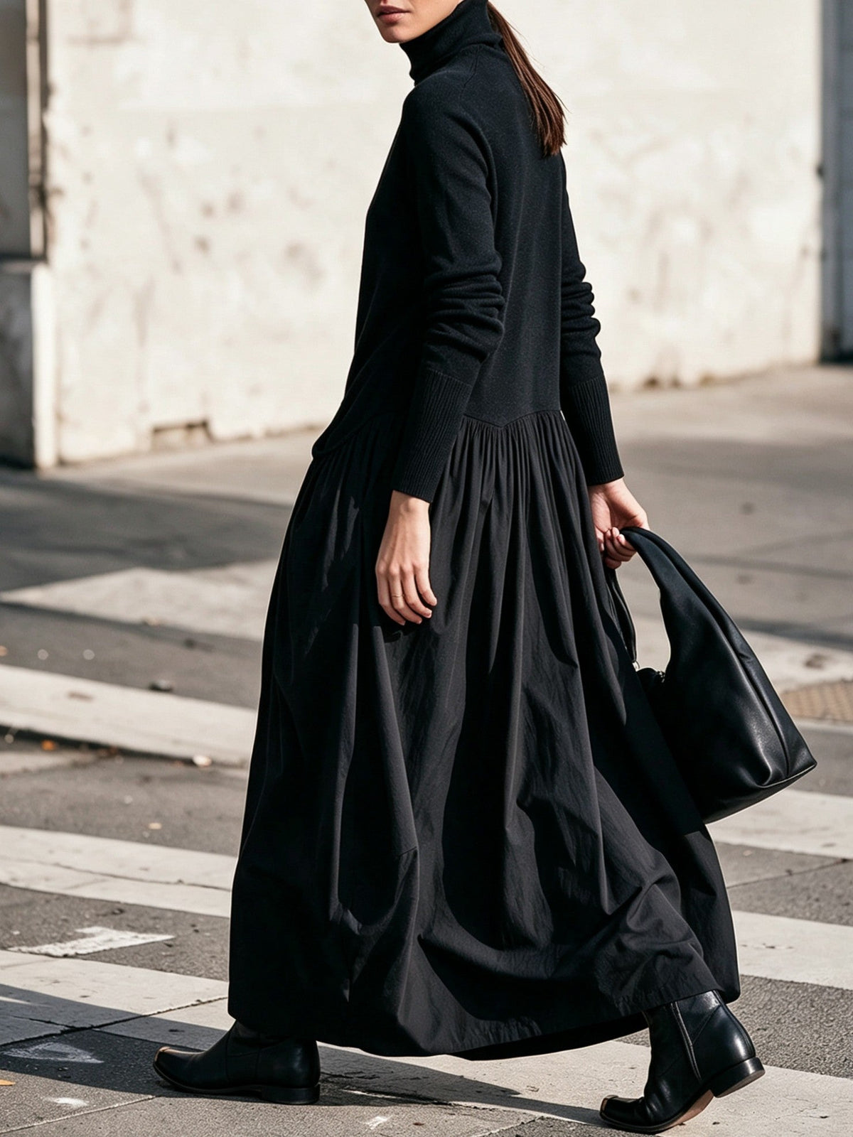 Olivia | Vestito lungo oversize a collo alto con tasche