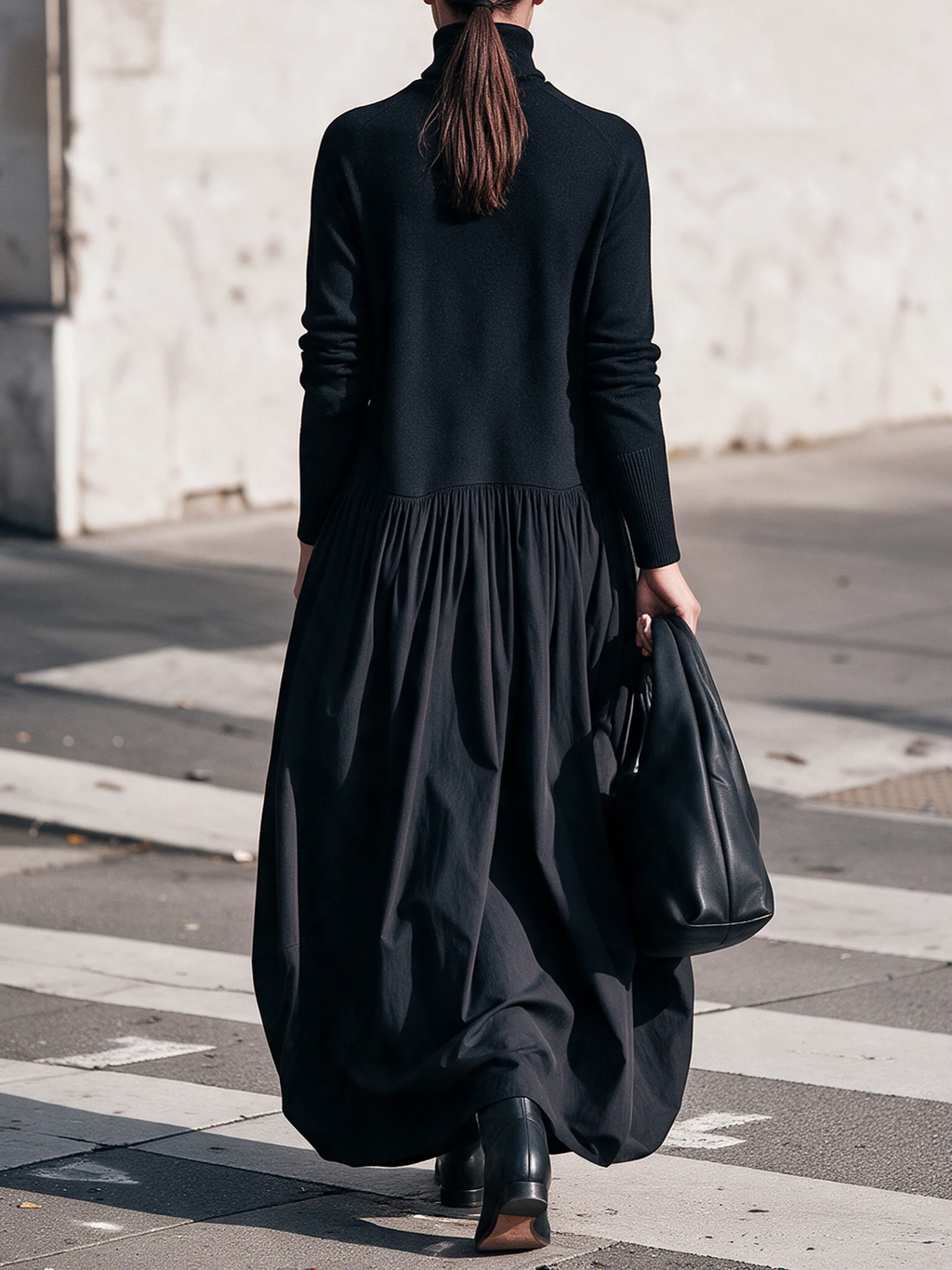 Olivia | Vestito lungo oversize a collo alto con tasche