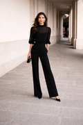 Valentina | Conjunto de tres piezas que incluye una camisola transparente y pantalones de pierna ancha.