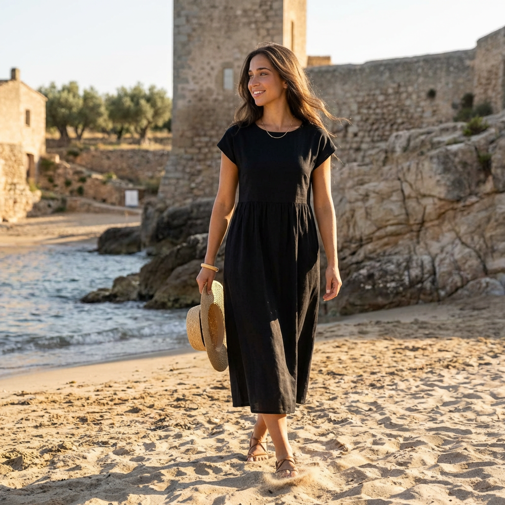 Chira | Vestido midi con mangas cortas
