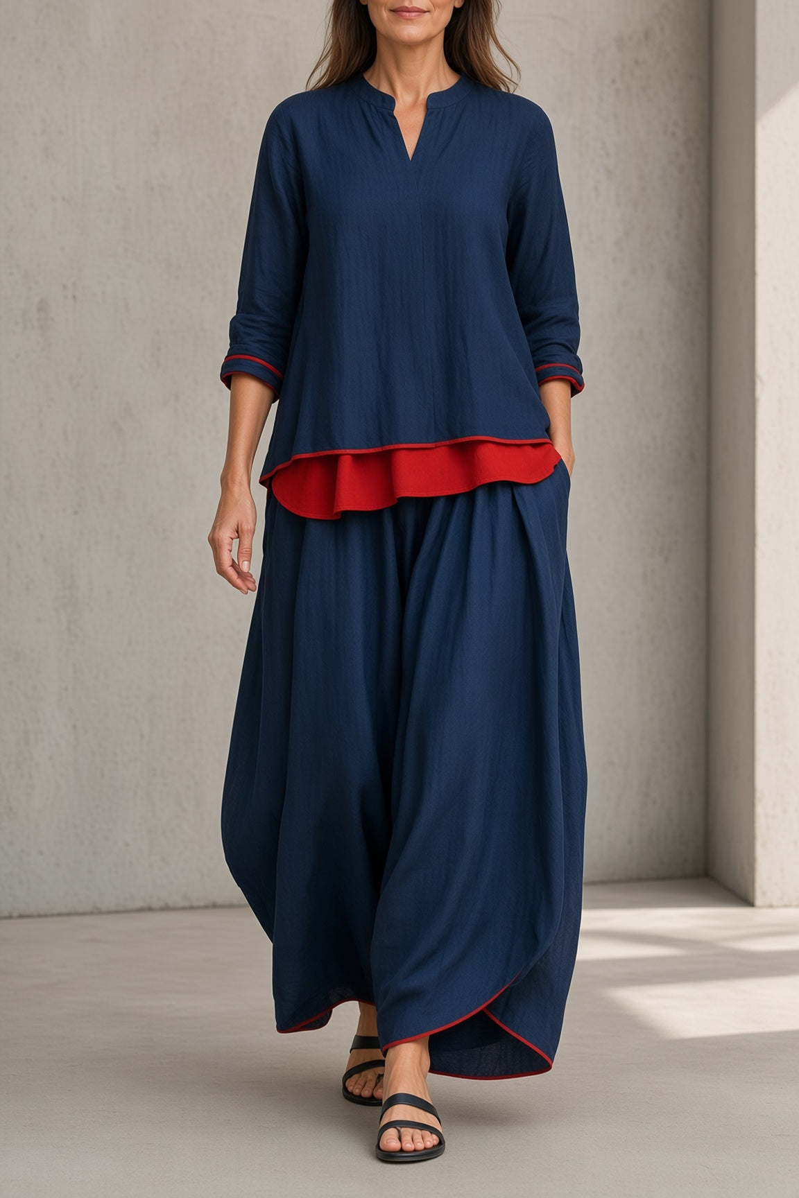 DOMENICA | Completo Top e Pantalone Largo con Bordi a Contrasto