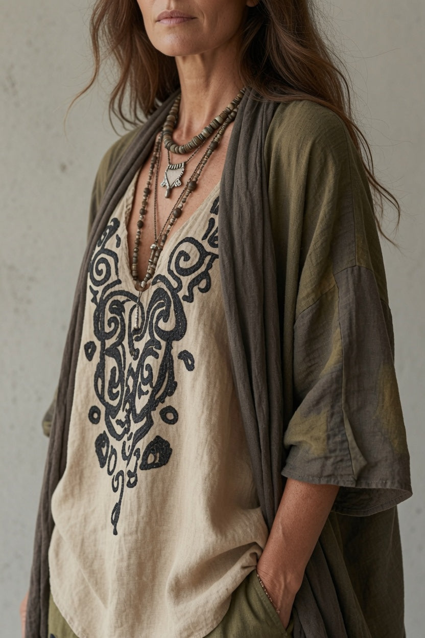 VINCENZA | Completo Tre Pezzi Top, Pantalone Harem e Cardigan Aperto