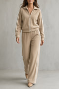 CONCETTA | Completo Top con Zip e Pantalone Largo con Righe Sportive