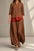 DOMENICA | Completo Top e Pantalone Largo con Bordi a Contrasto