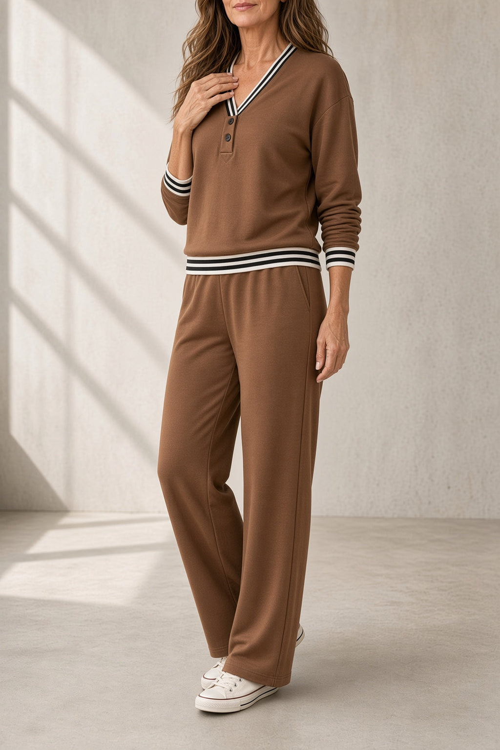TERESINA | Completo Top Scollo a V e Pantalone Largo con Righe