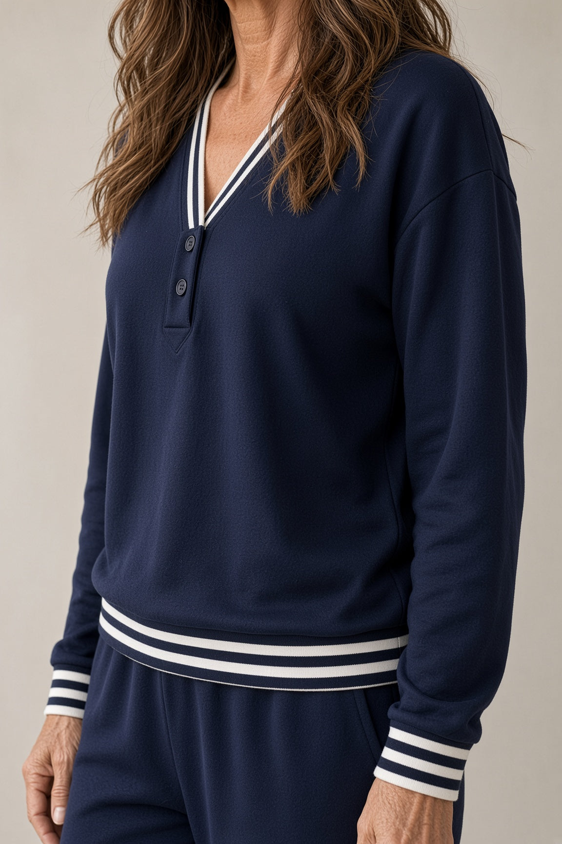 TERESINA | Completo Top Scollo a V e Pantalone Largo con Righe