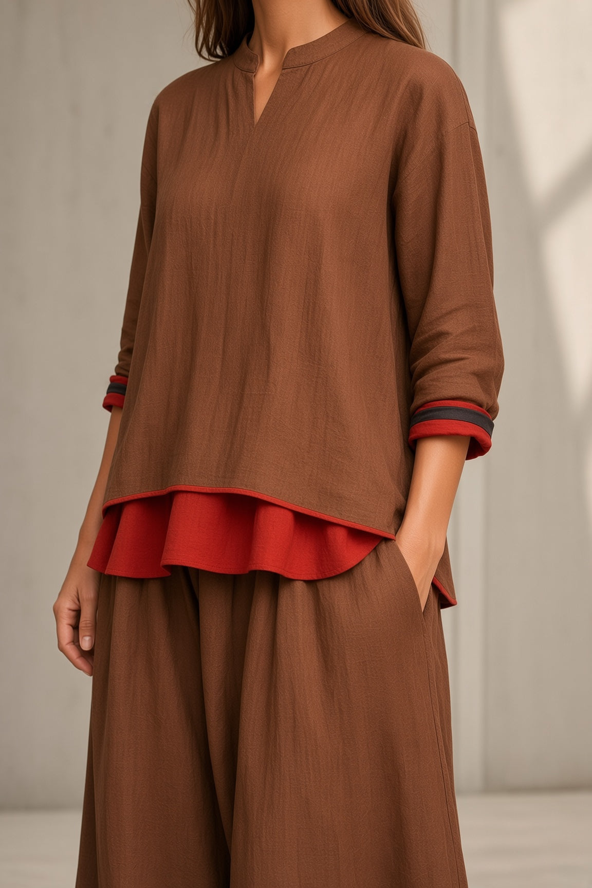 DOMENICA | Completo Top e Pantalone Largo con Bordi a Contrasto