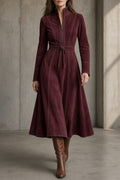 EDVIGE | Abito Midi Vintage con Collo Alto, Cintura e Cuciture a Contrasto