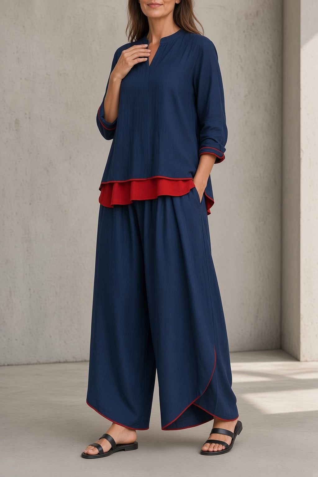 DOMENICA | Completo Top e Pantalone Largo con Bordi a Contrasto