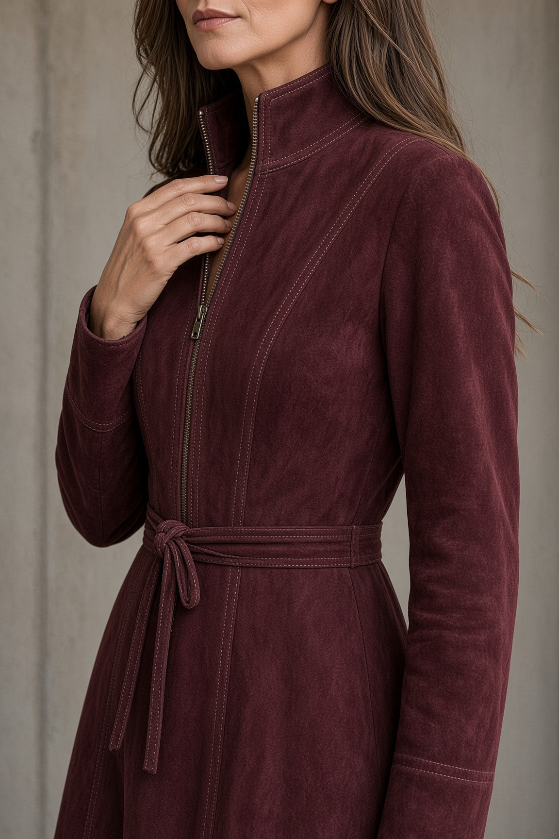EDVIGE | Abito Midi Vintage con Collo Alto, Cintura e Cuciture a Contrasto