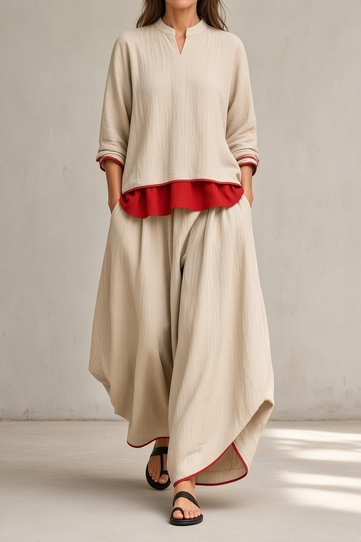 DOMENICA | Completo Top e Pantalone Largo con Bordi a Contrasto