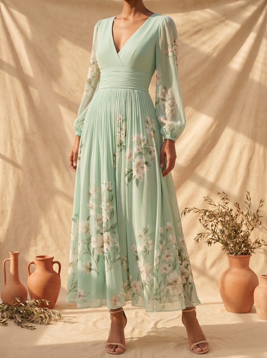 Candela | Vestido midi floral verde claro