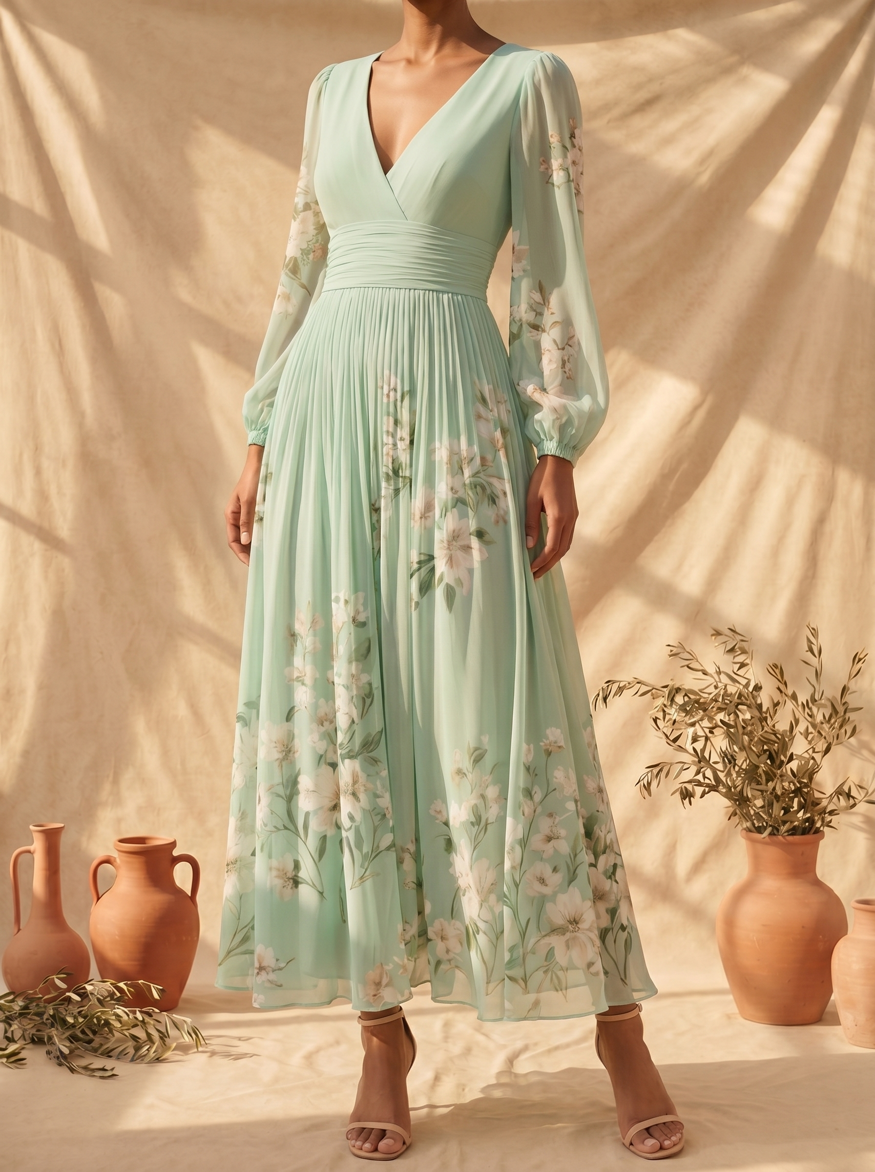 Candela | Vestido midi floral verde claro