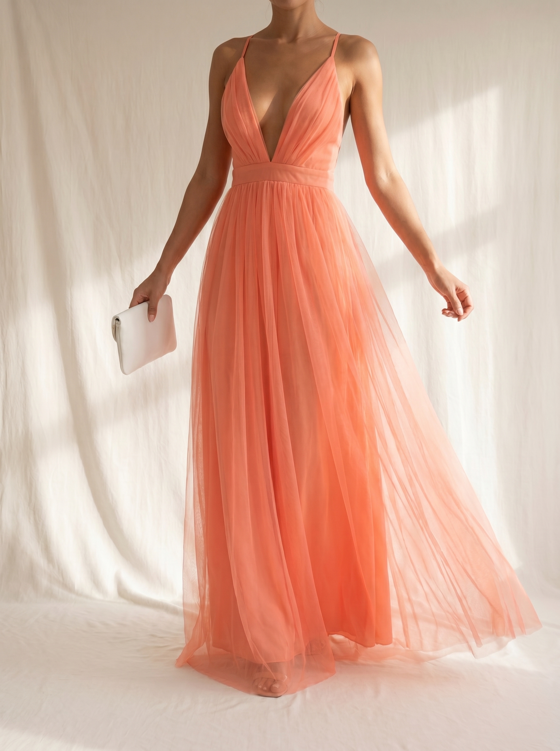 Elena | Vestido largo color coral claro