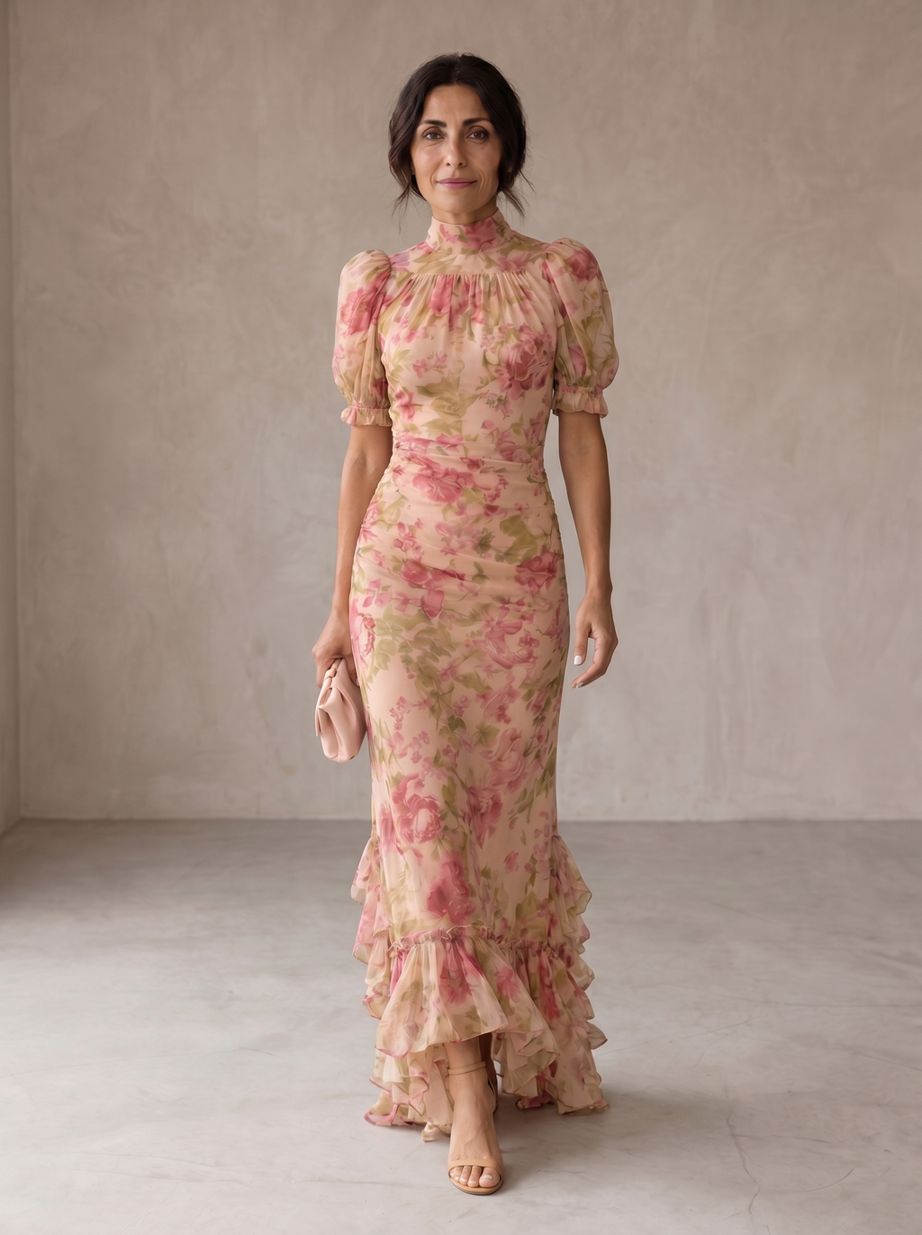 Rosario | Vestido largo de gasa con estampado floral