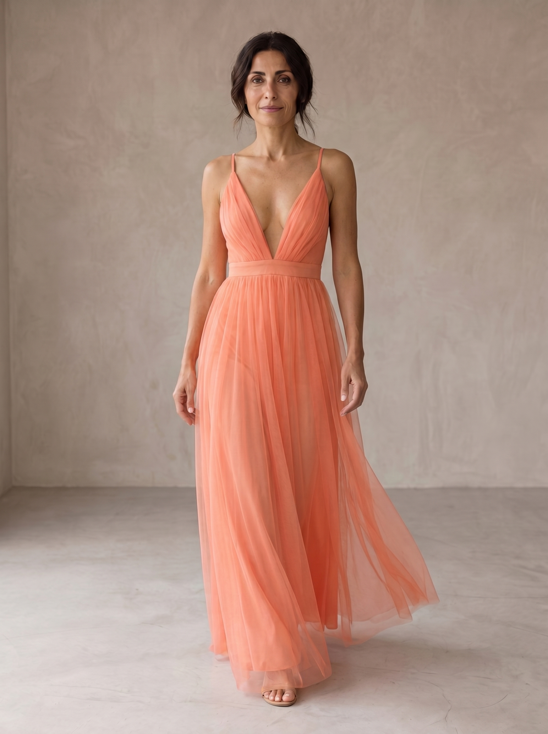 Elena | Vestido largo color coral claro
