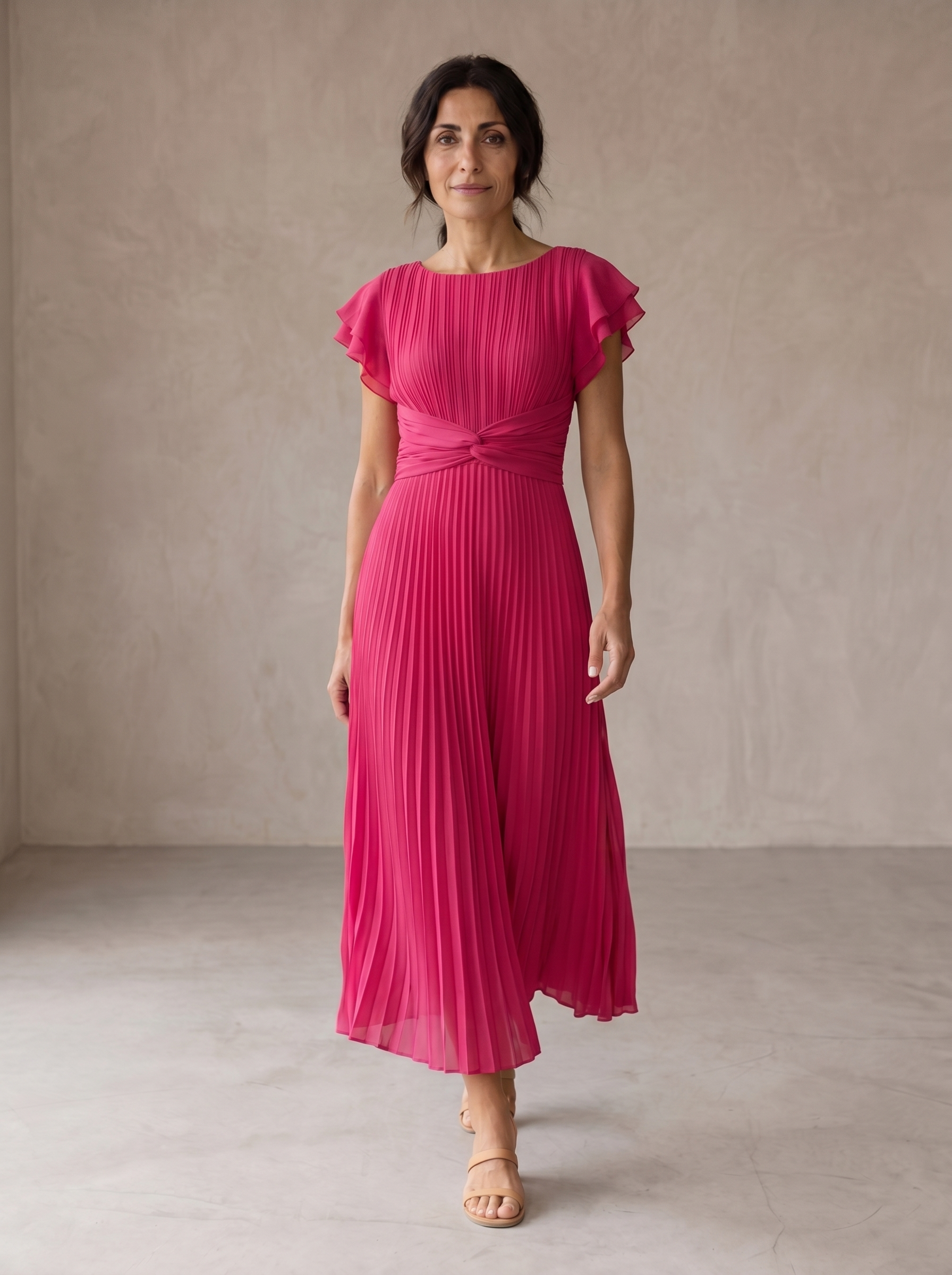 Martina | Vestido largo plisado y elegante con lazada en la cintura