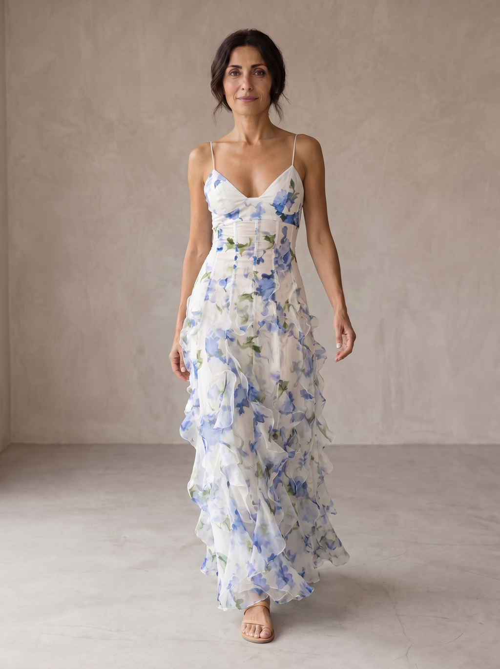 Elisa | Vestido midi floral con volantes