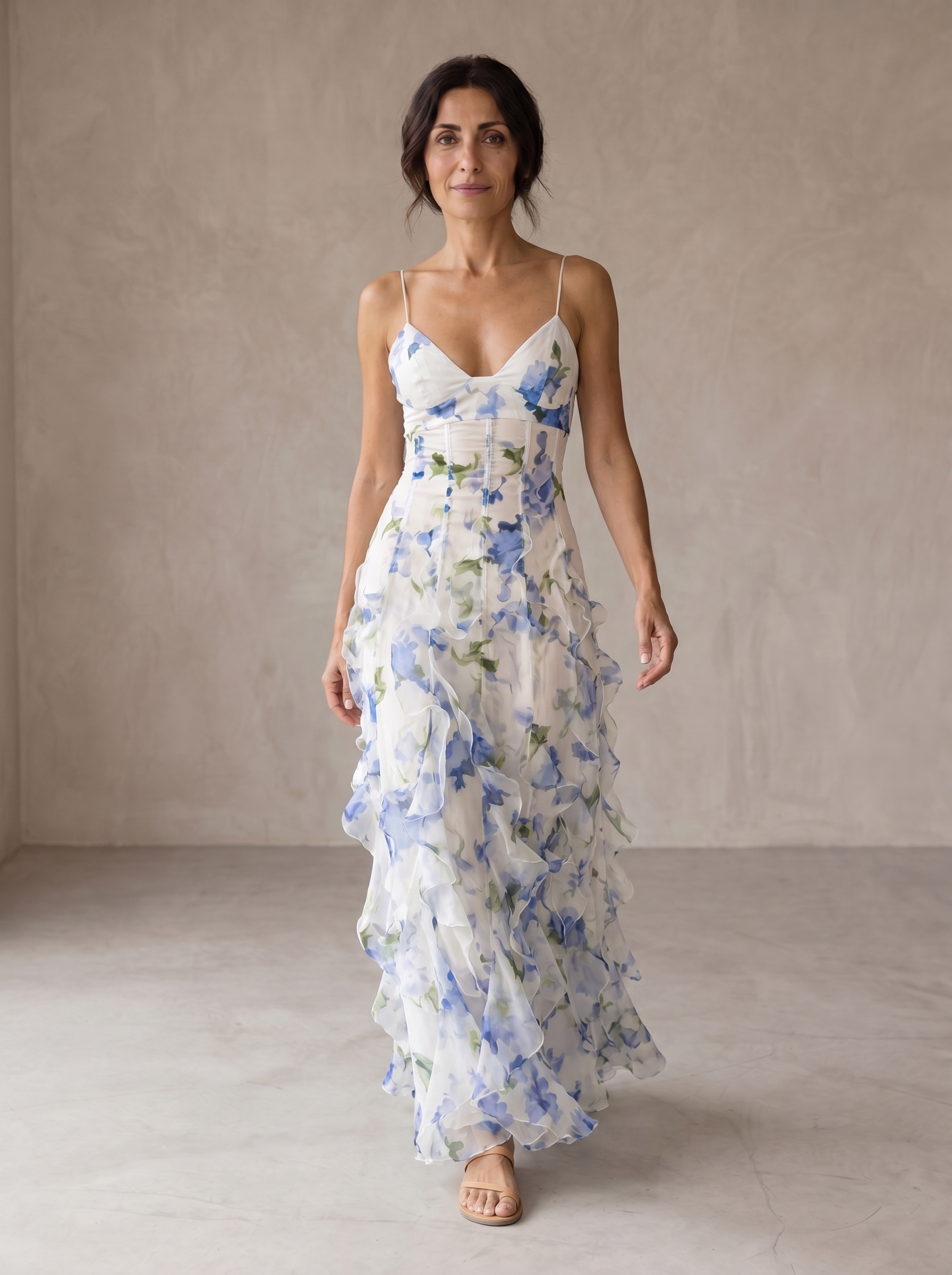 Elisa | Vestido midi floral con volantes