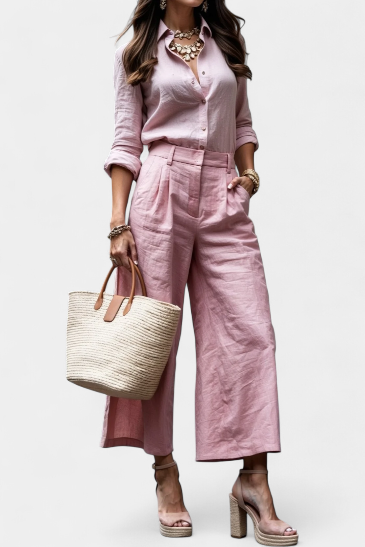 Noa | Conjunto Rosa de Camisa Suelta y Pantalones Capri