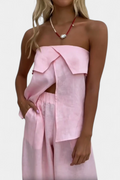 Oriana | Conjunto Strapless con Falda de Abertura en Color Liso