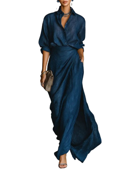 Céleste | Completo elegante di camicia e gonna lunga