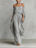 Renata | Conjunto de Fluido Gris con Top de Tirantes y Pantalones Livianos