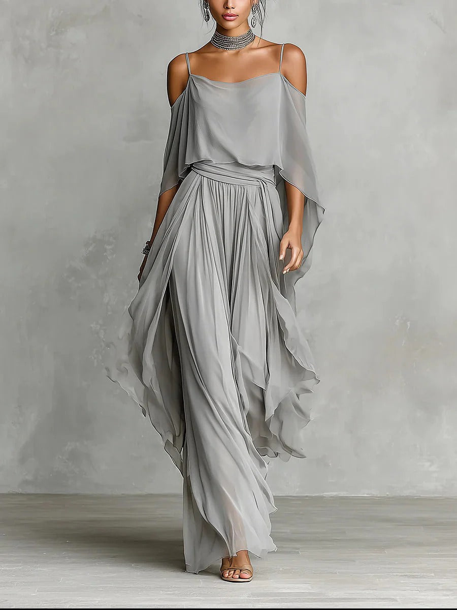 Renata | Conjunto de Fluido Gris con Top de Tirantes y Pantalones Livianos