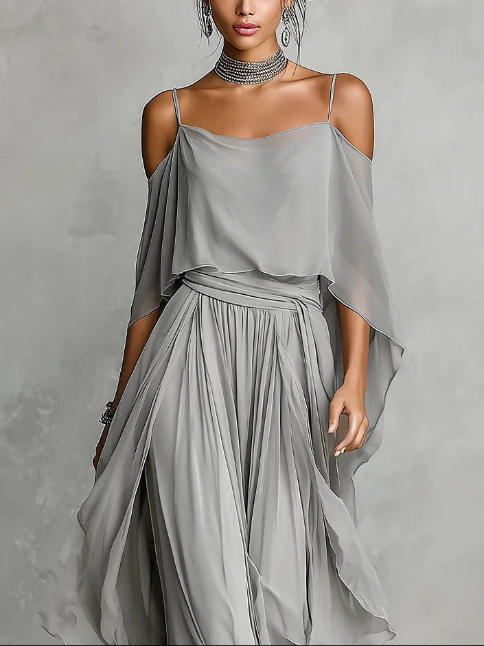 Renata | Conjunto de Fluido Gris con Top de Tirantes y Pantalones Livianos