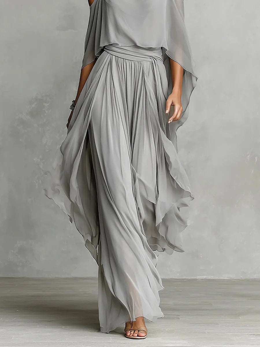 Renata | Conjunto de Fluido Gris con Top de Tirantes y Pantalones Livianos