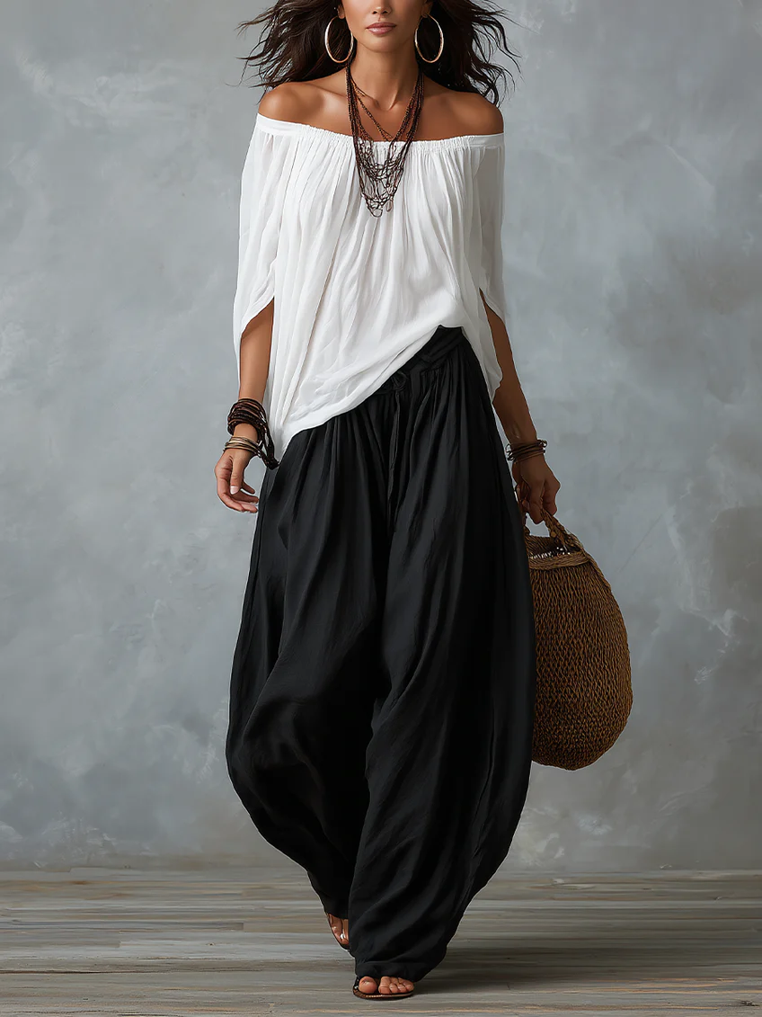 BRIGITTA | Completo Top a Spalle Scoperte e Pantalone Lanterna