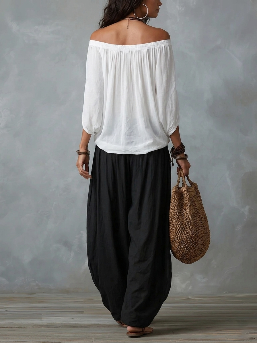 BRIGITTA | Completo Top a Spalle Scoperte e Pantalone Lanterna