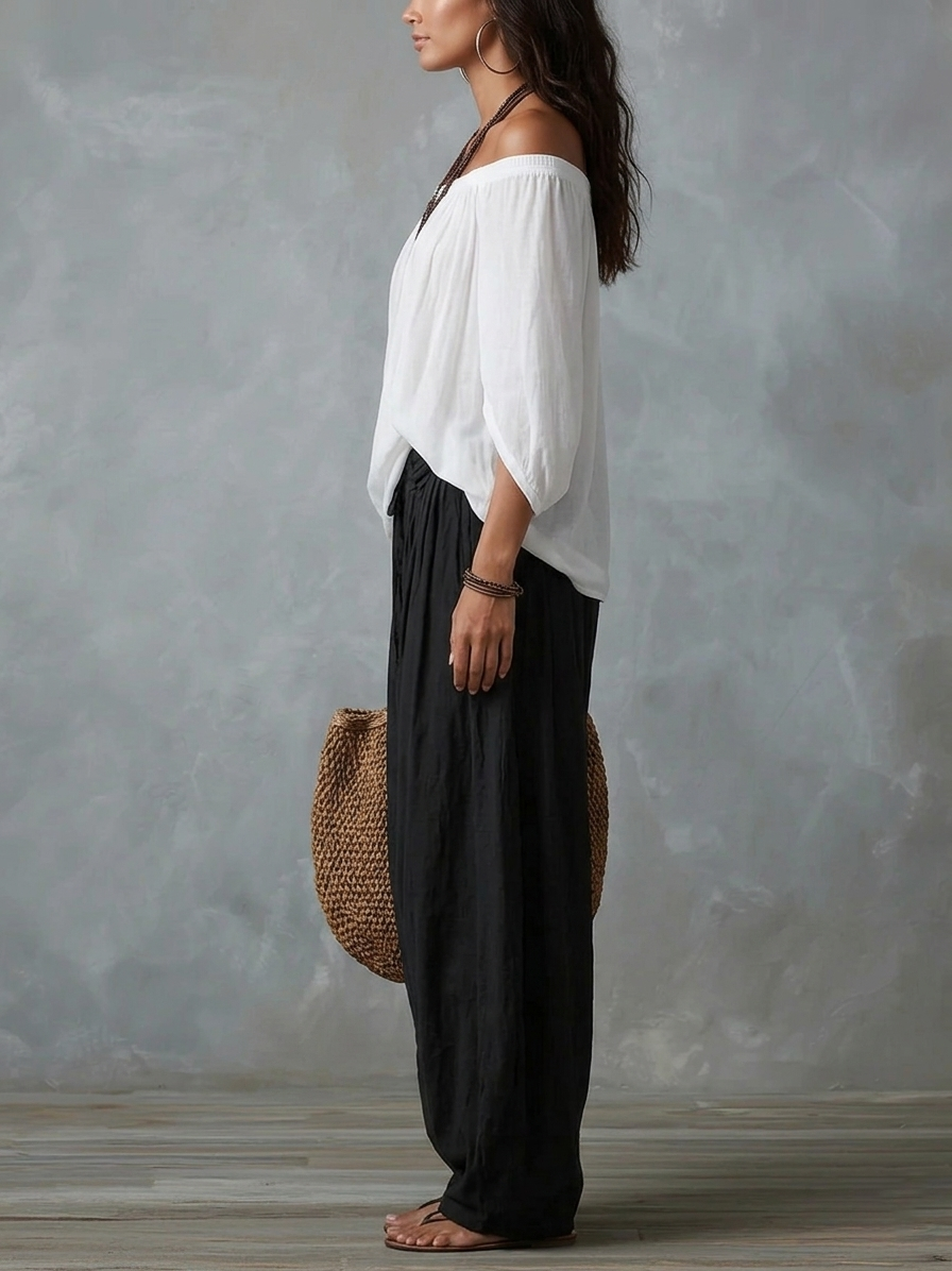 BRIGITTA | Completo Top a Spalle Scoperte e Pantalone Lanterna
