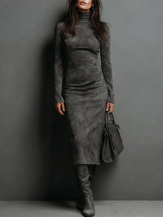 Lorena | Vestito midi marrone effetto camoscio