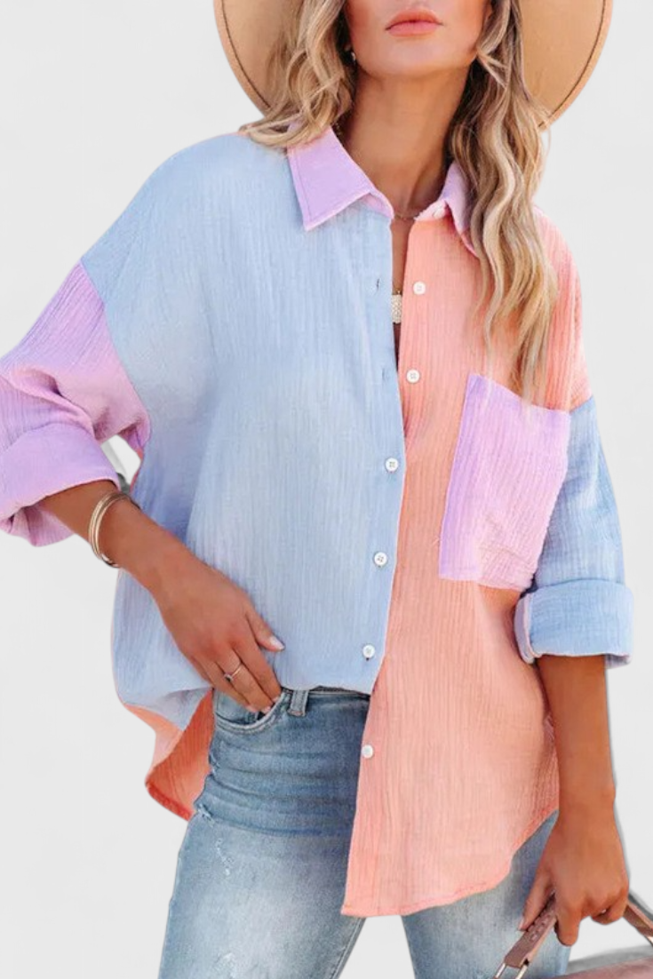 Valeria | Blusa de Botones en Bloque de Color