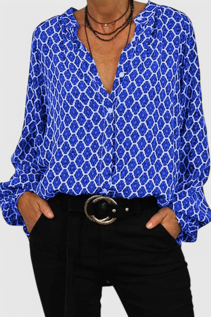 Jimena | Blusa de Botones con Estampado Geométrico