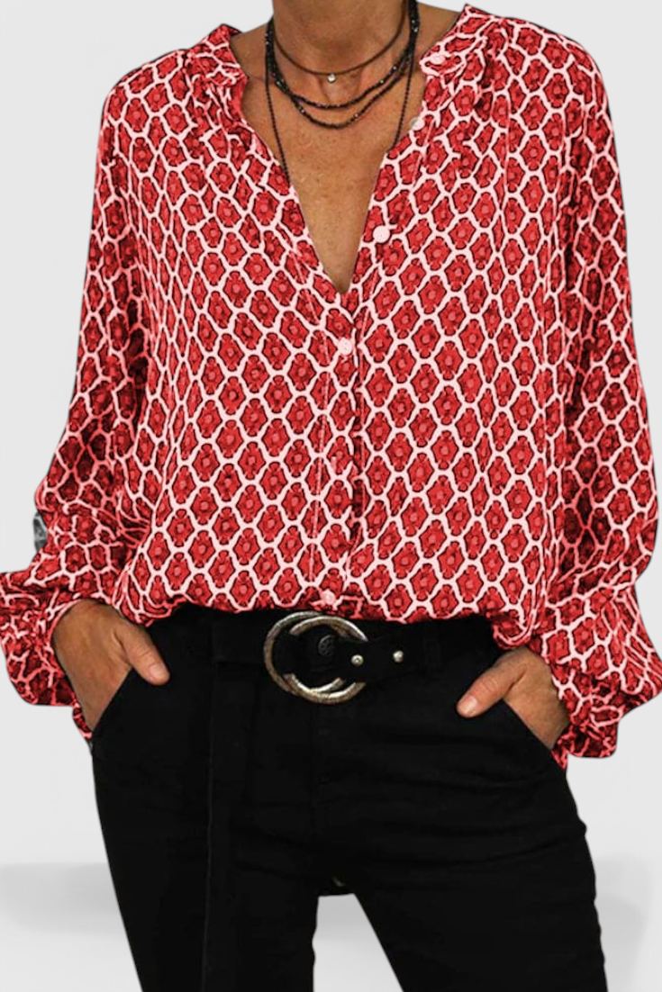 Jimena | Blusa de Botones con Estampado Geométrico