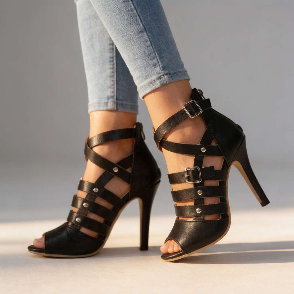 Afsana - Sandalias con tiras cruzadas y tacón abierto