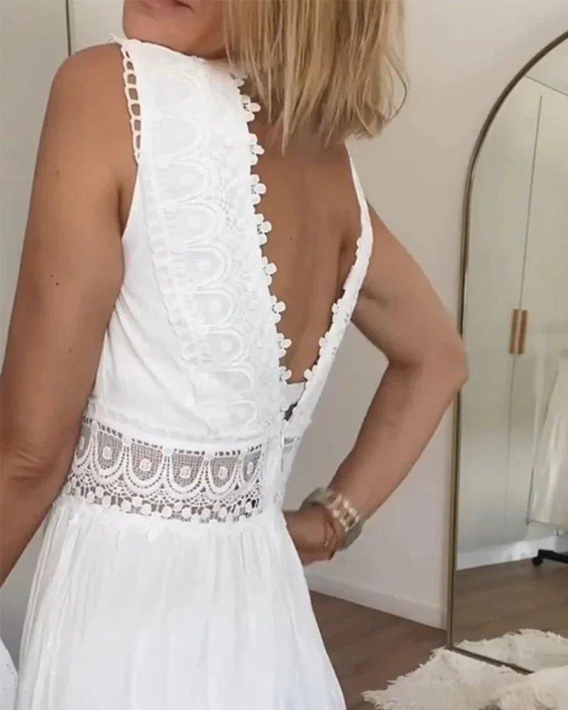 Sigrid | Elegante vestido largo de verano con detalles de encaje