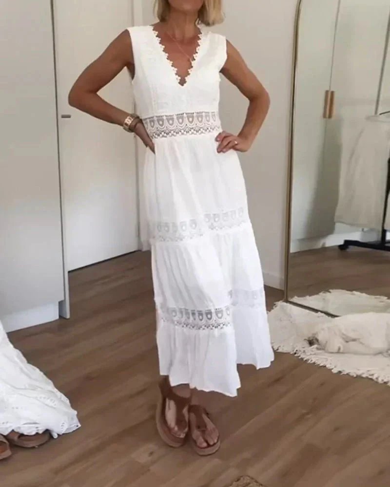 Sigrid | Elegante vestido largo de verano con detalles de encaje