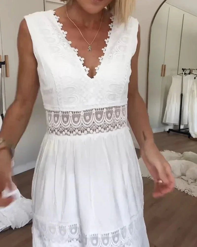 Sigrid | Elegante vestido largo de verano con detalles de encaje