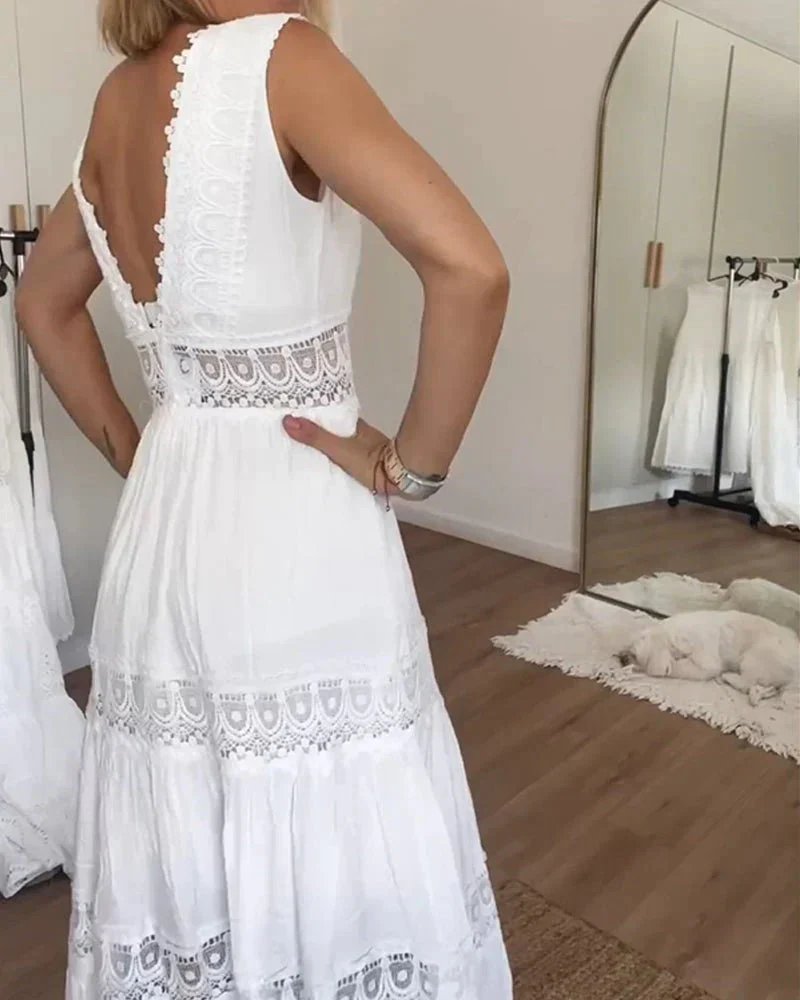 Sigrid | Elegante vestido largo de verano con detalles de encaje