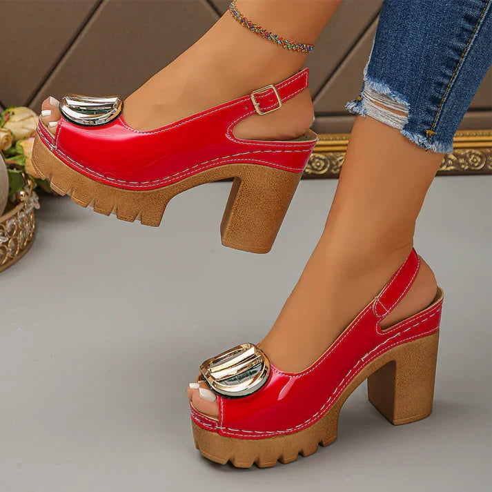 Eva | Sandalias peeptoe de tacón ancho con hebilla metálica