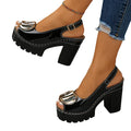 Eva | Sandalias peeptoe de tacón ancho con hebilla metálica