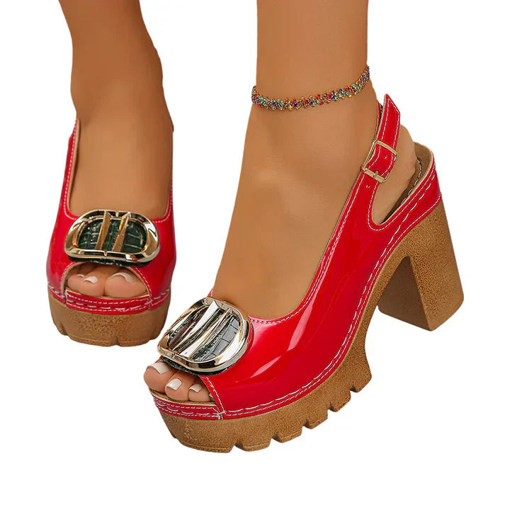 Eva | Sandalias peeptoe de tacón ancho con hebilla metálica