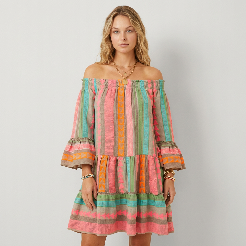 Valentina | Vestido Mini Hombros Descubiertos Estampado